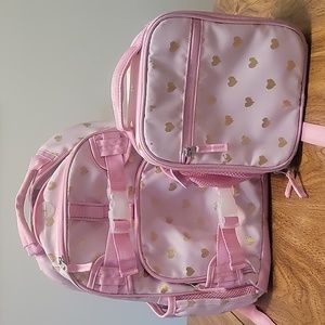 Girls Pottery Barn kids backpack and matching luncbox.